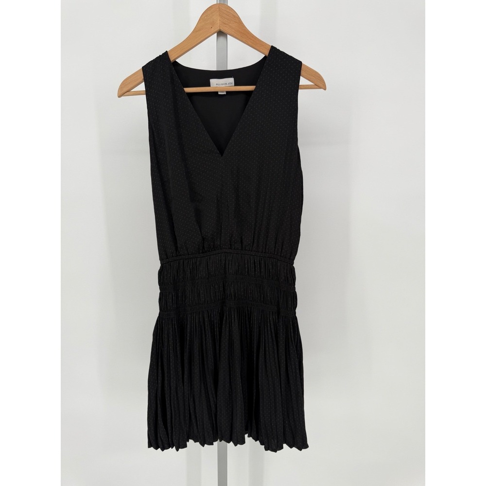 Allison Joy Black Dress Womens Medium V Neck Sleeveless Pleated Smocked - Picture 1 of 9